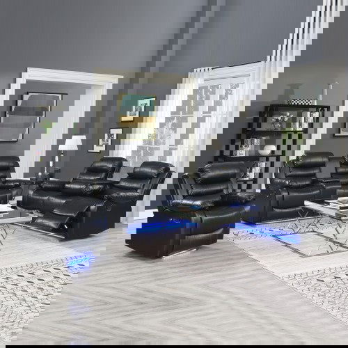 3-2-1 Seater Seater Finest Black Leatherette Recliner Feature Console LED Light Ultra Cushioned - Cosy Abode