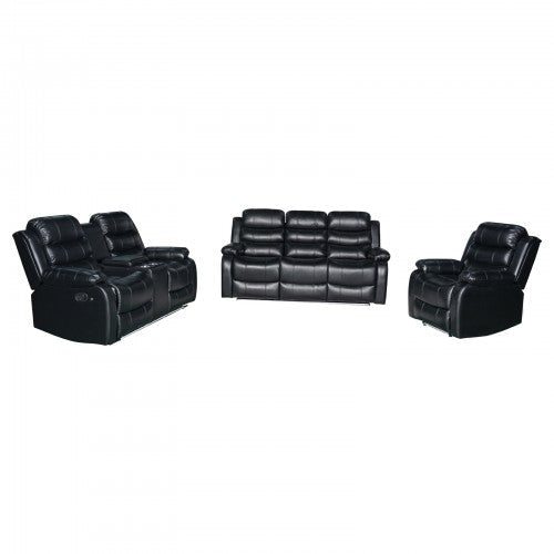 3-2-1 Seater Seater Finest Black Leatherette Recliner Feature Console LED Light Ultra Cushioned - Cosy Abode