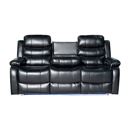 3-2-1 Seater Seater Finest Black Leatherette Recliner Feature Console LED Light Ultra Cushioned - Cosy Abode