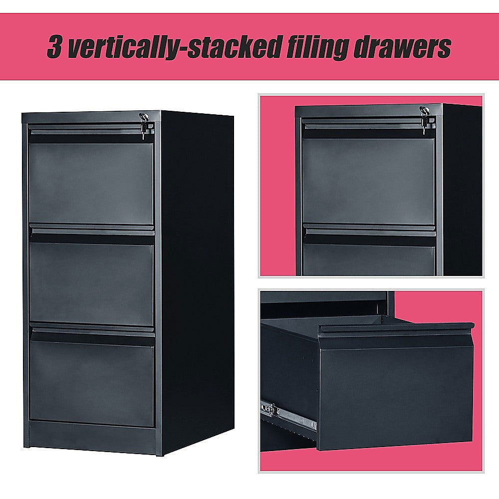 3-Drawer Shelf Office Filing Cabinet - Dark Grey - Cosy Abode