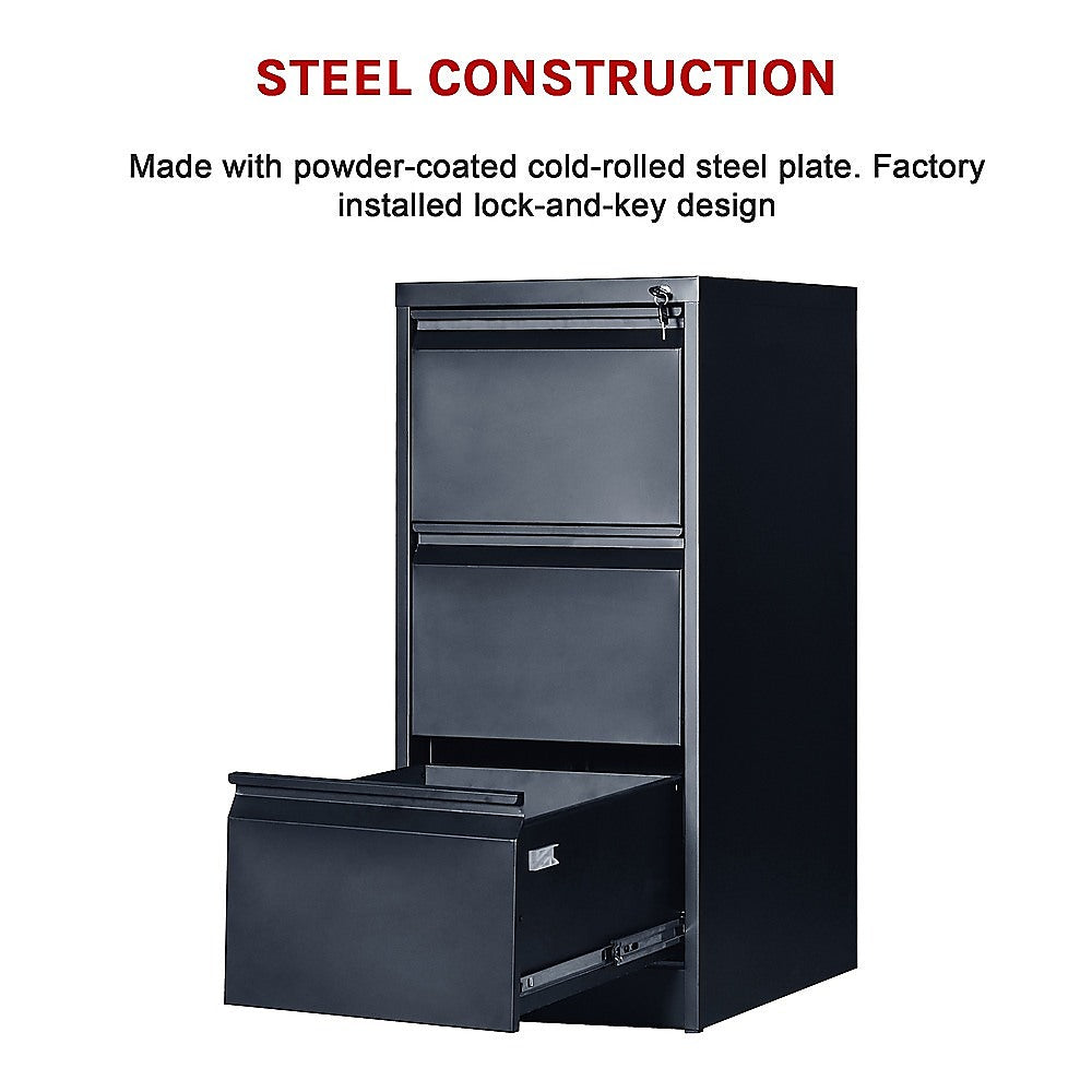 3-Drawer Shelf Office Filing Cabinet - Dark Grey - Cosy Abode