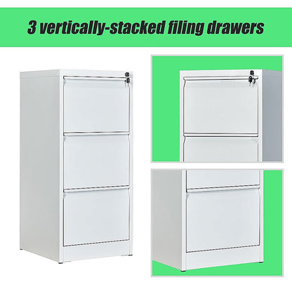 3-Drawer Shelf Office Filing Cabinet - White - Cosy Abode