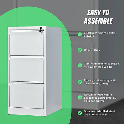 3-Drawer Shelf Office Filing Cabinet - White - Cosy Abode