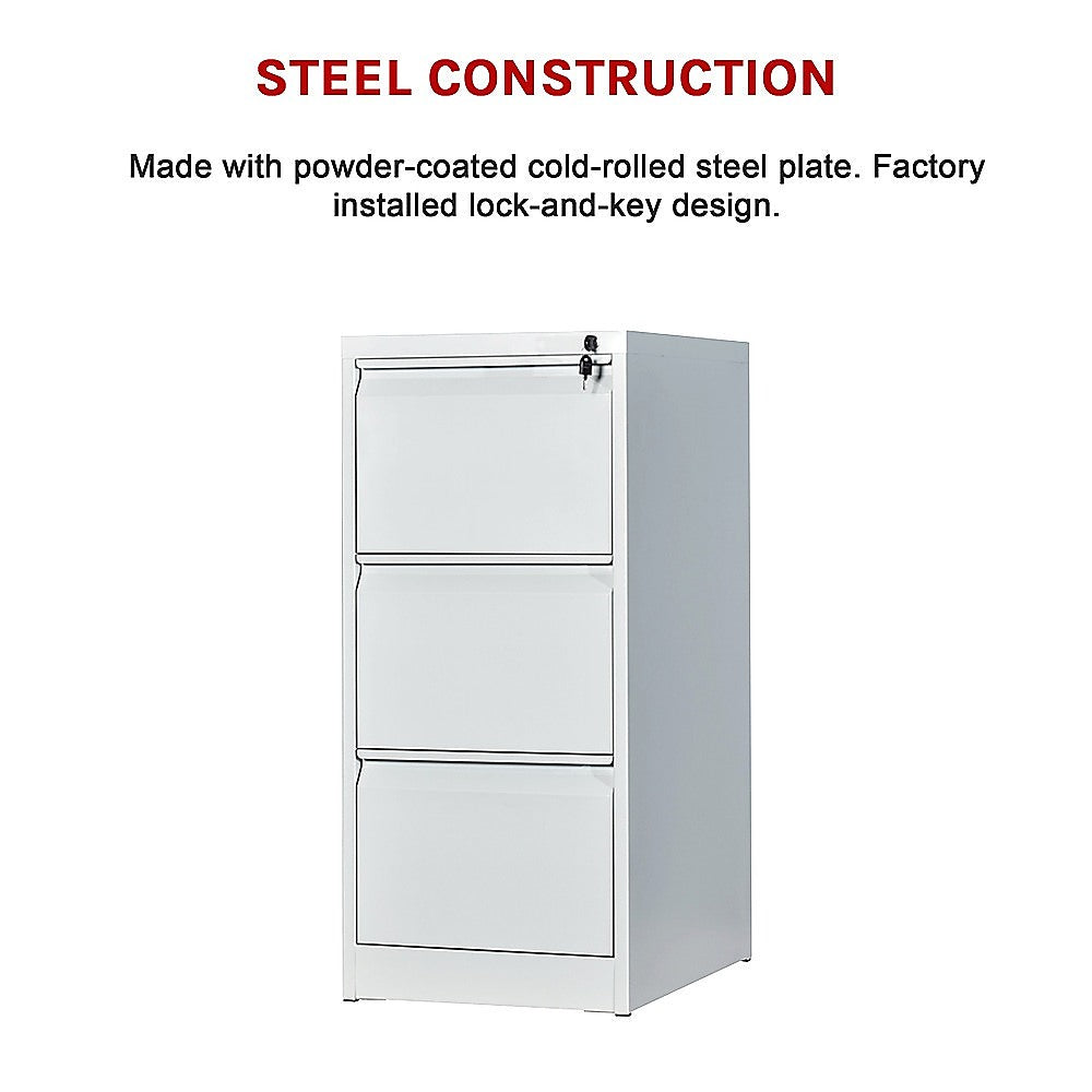 3-Drawer Shelf Office Filing Cabinet - White - Cosy Abode