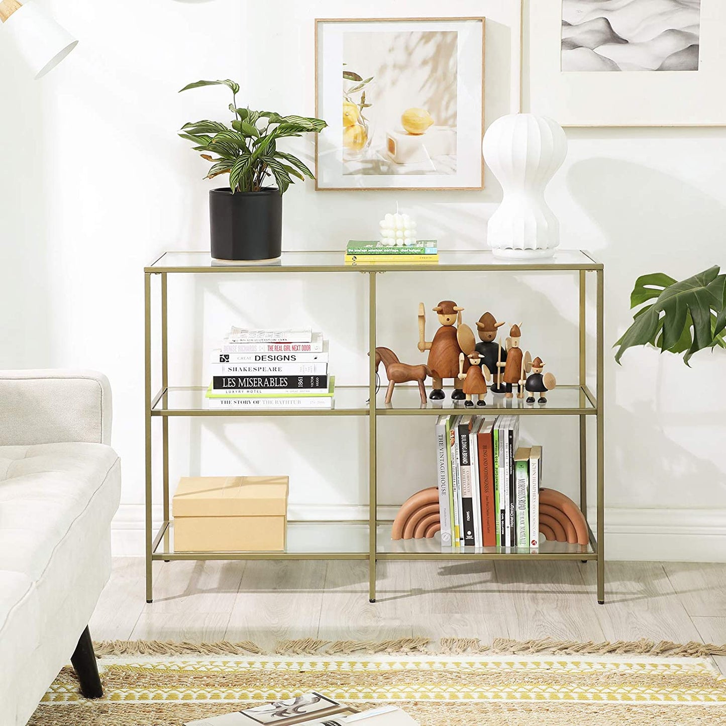 3-Tier Tempered Glass Sofa Table Modern Storage Shelves - Cosy Abode