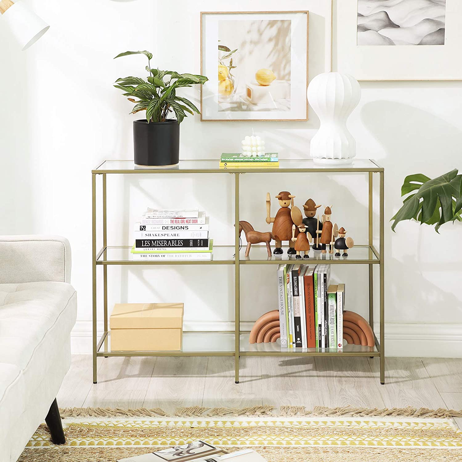 3-Tier Tempered Glass Sofa Table Modern Storage Shelves - Cosy Abode