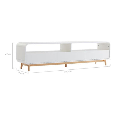 Merlin White  Modern Retro TV Unit 180CM - Cosy Abode