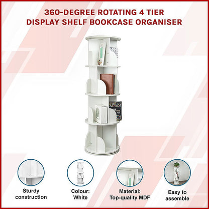 360-degree Rotating 4 Tier Display Shelf Bookcase Organiser - Cosy Abode