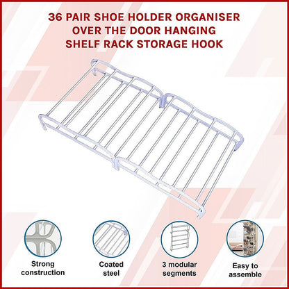 36 Pair Shoe Holder Organiser Over The Door Hanging Shelf Rack Storage Hook - Cosy Abode