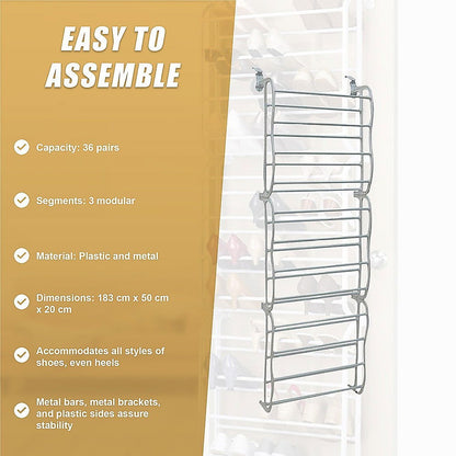 36 Pair Shoe Holder Organiser Over The Door Hanging Shelf Rack Storage Hook - Cosy Abode