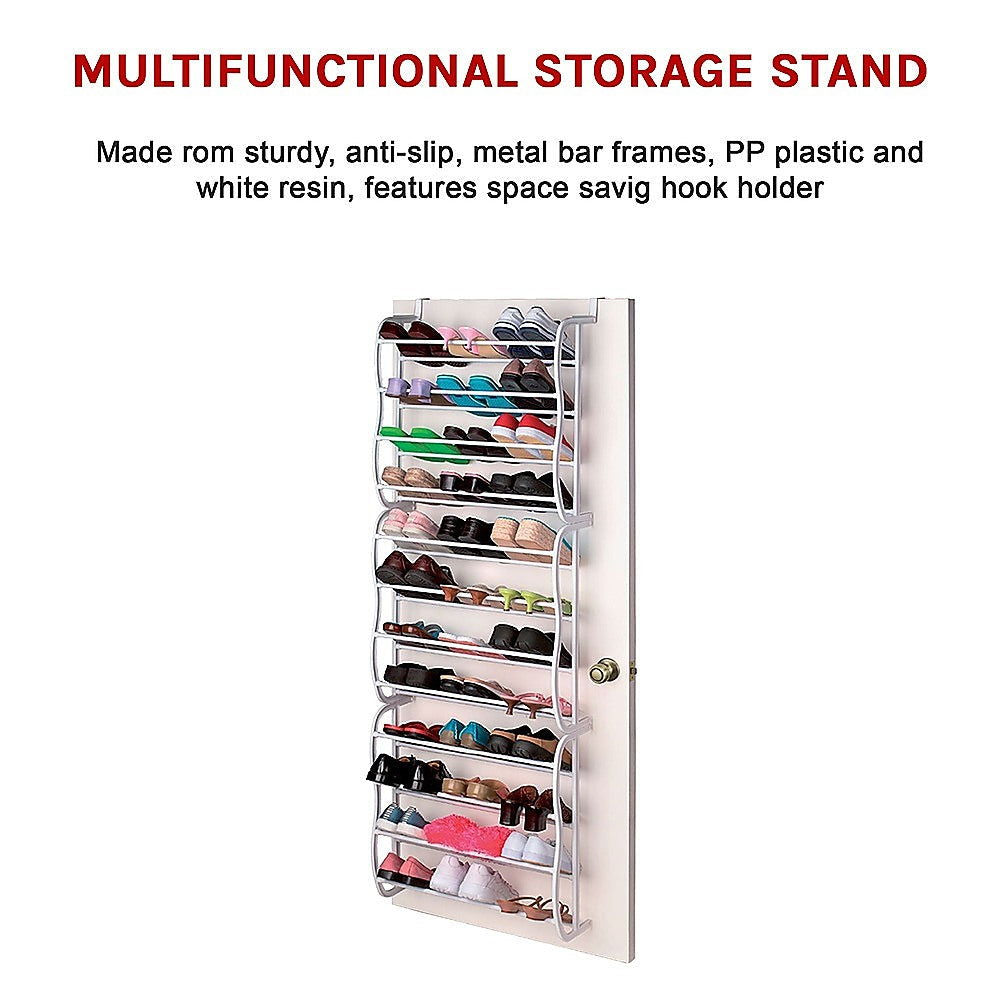 36 Pair Shoe Holder Organiser Over The Door Hanging Shelf Rack Storage Hook - Cosy Abode