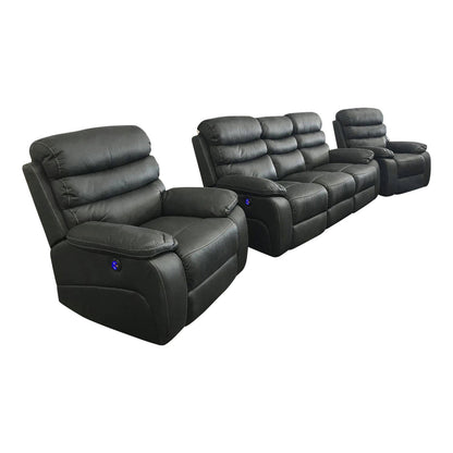 3RR+1RR+1RR Leatherette Grey Electric Recliner Feature Multi Positions Ultra Cushioned USB Outlets - Cosy Abode