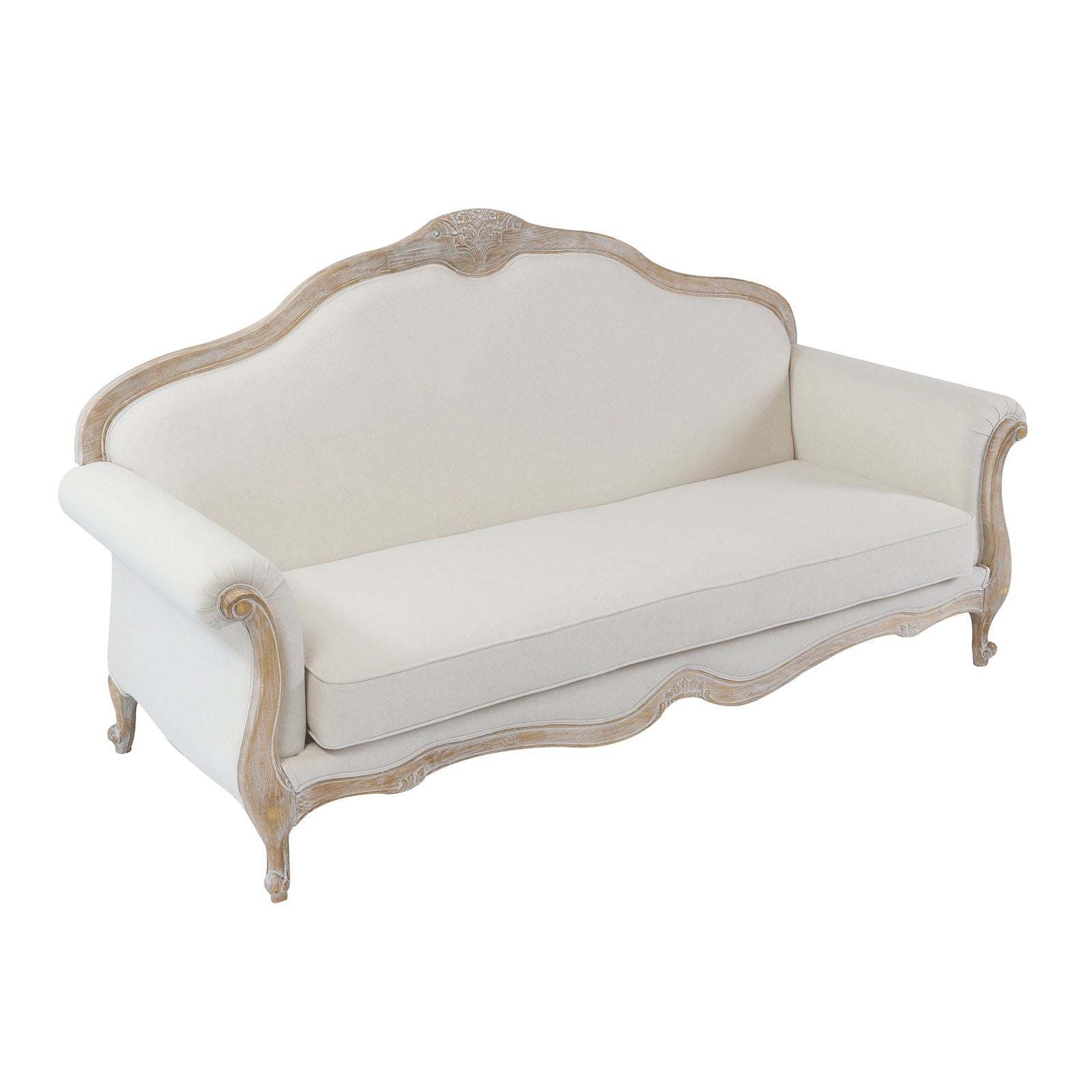 3S+2S+1X Wing Chair Oak Wood White Washed Finish Rolled Armrest Linen Sofa Fabric - Cosy Abode