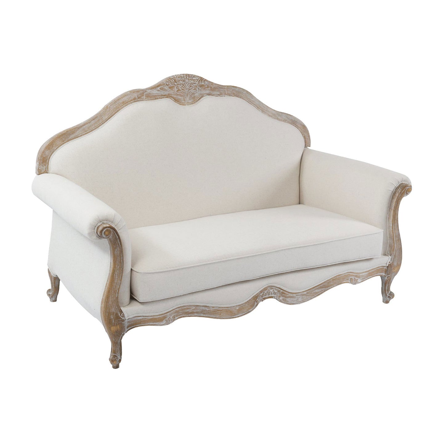 3S+2S+1X Wing Chair Oak Wood White Washed Finish Rolled Armrest Linen Sofa Fabric - Cosy Abode