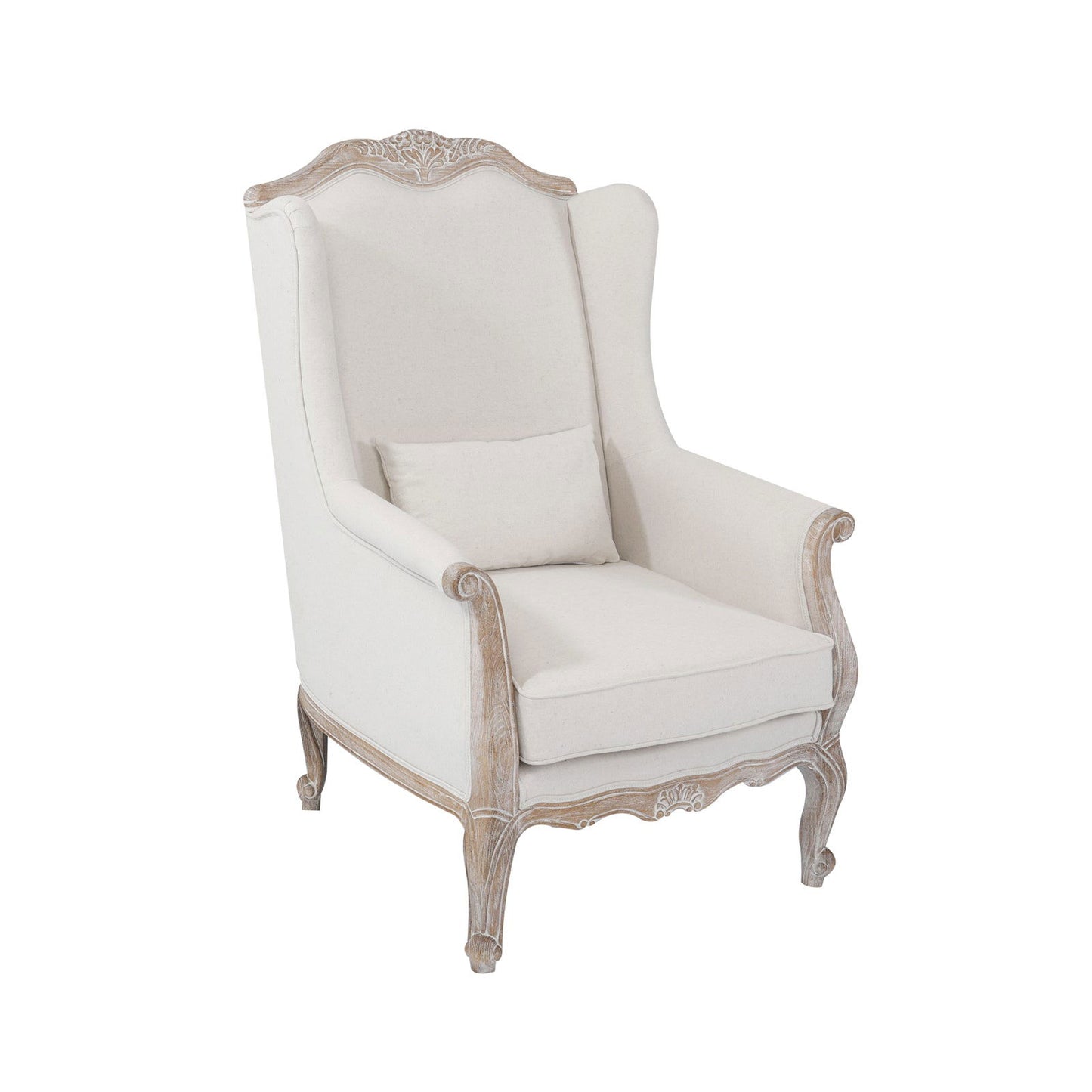 3S+2S+1X Wing Chair Oak Wood White Washed Finish Rolled Armrest Linen Sofa Fabric - Cosy Abode