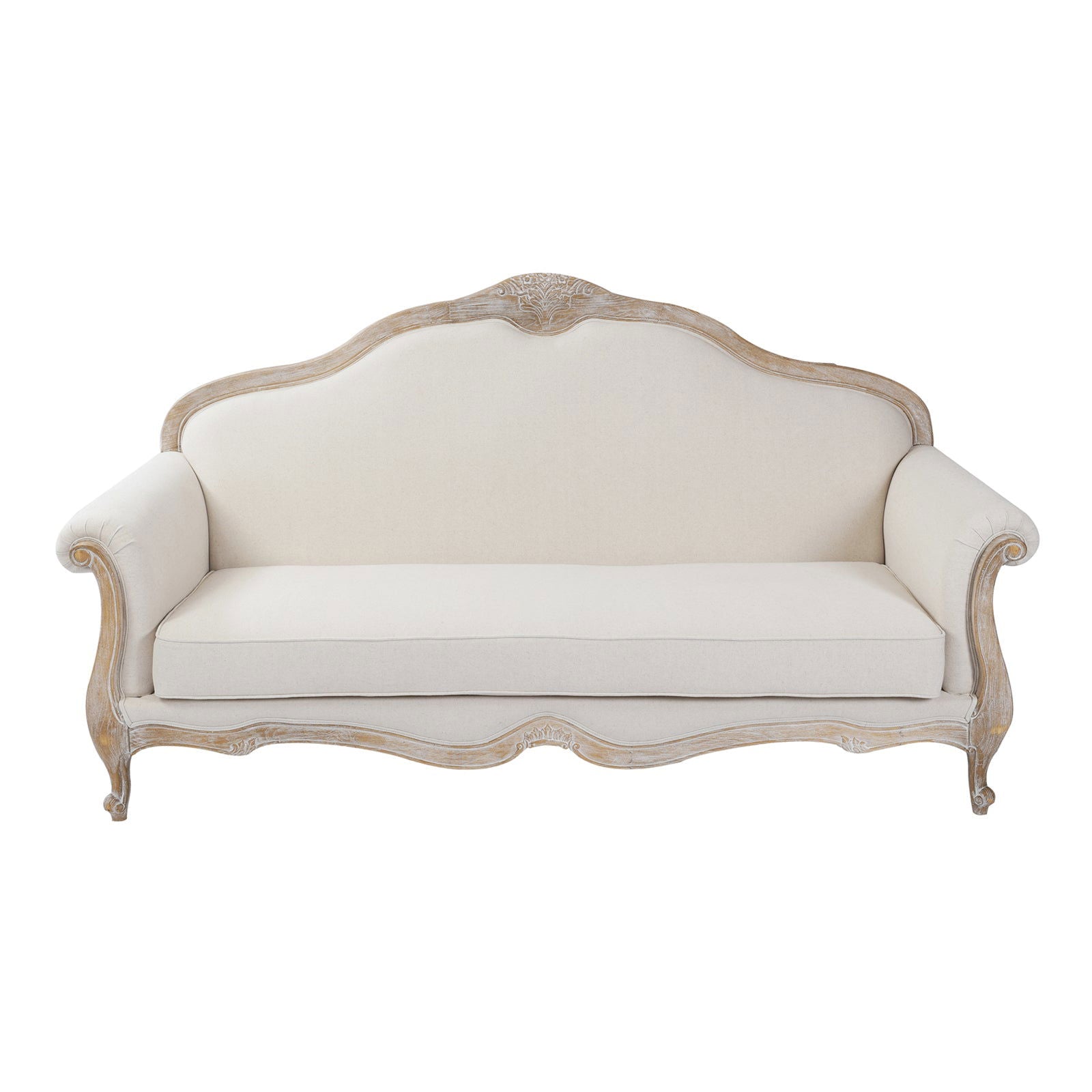 3S+2 XWing Chair Oak Wood White Washed Finish Rolled Armrest Linen Sofa Fabric - Cosy Abode