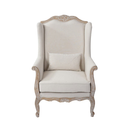 3S+2 XWing Chair Oak Wood White Washed Finish Rolled Armrest Linen Sofa Fabric - Cosy Abode
