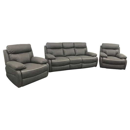 3+1+1 Seater Electric Recliner Sofa In Luxe Rhino Polyester Plywood Fabric In Ash Colour with Plastic Black Base - Cosy Abode