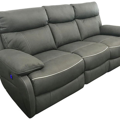 3+1+1 Seater Electric Recliner Sofa In Luxe Rhino Polyester Plywood Fabric In Ash Colour with Plastic Black Base - Cosy Abode