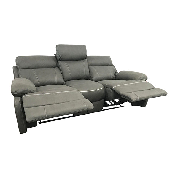 3+1+1 Seater Electric Recliner Sofa In Luxe Rhino Polyester Plywood Fabric In Ash Colour with Plastic Black Base - Cosy Abode