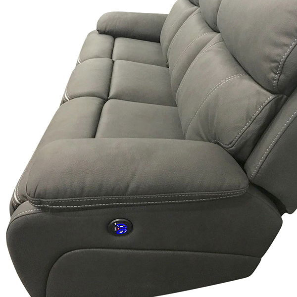 3+1+1 Seater Electric Recliner Sofa In Luxe Rhino Polyester Plywood Fabric In Ash Colour with Plastic Black Base - Cosy Abode