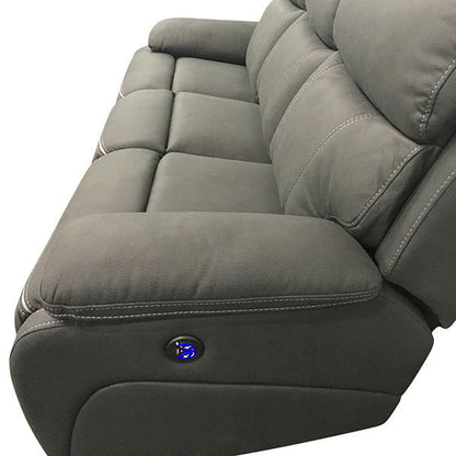 3+1+1 Seater Electric Recliner Sofa In Luxe Rhino Polyester Plywood Fabric In Ash Colour with Plastic Black Base - Cosy Abode