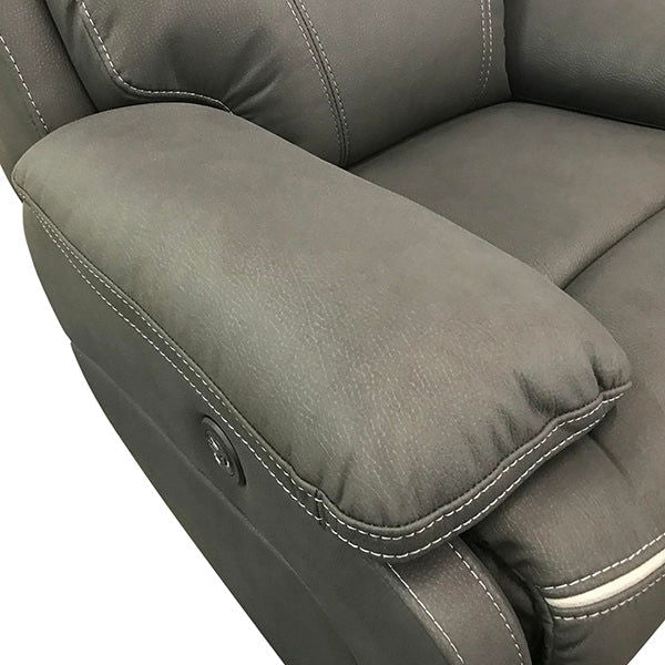 3+1+1 Seater Electric Recliner Sofa In Luxe Rhino Polyester Plywood Fabric In Ash Colour with Plastic Black Base - Cosy Abode