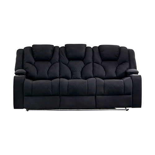 3+1+1 Seater Electric Recliner Stylish Rhino Fabric Black Lounge Armchair with LED Features - Cosy Abode