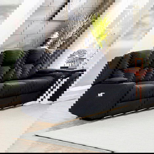 3+1+1 Seater Electric Recliner Stylish Rhino Fabric Black Lounge Armchair with LED Features - Cosy Abode