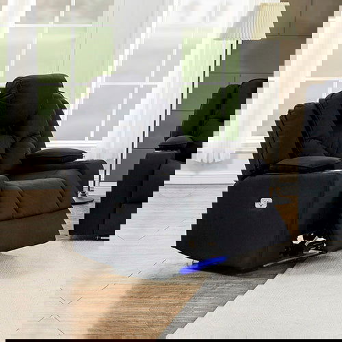 3+1+1 Seater Electric Recliner Stylish Rhino Fabric Black Lounge Armchair with LED Features - Cosy Abode