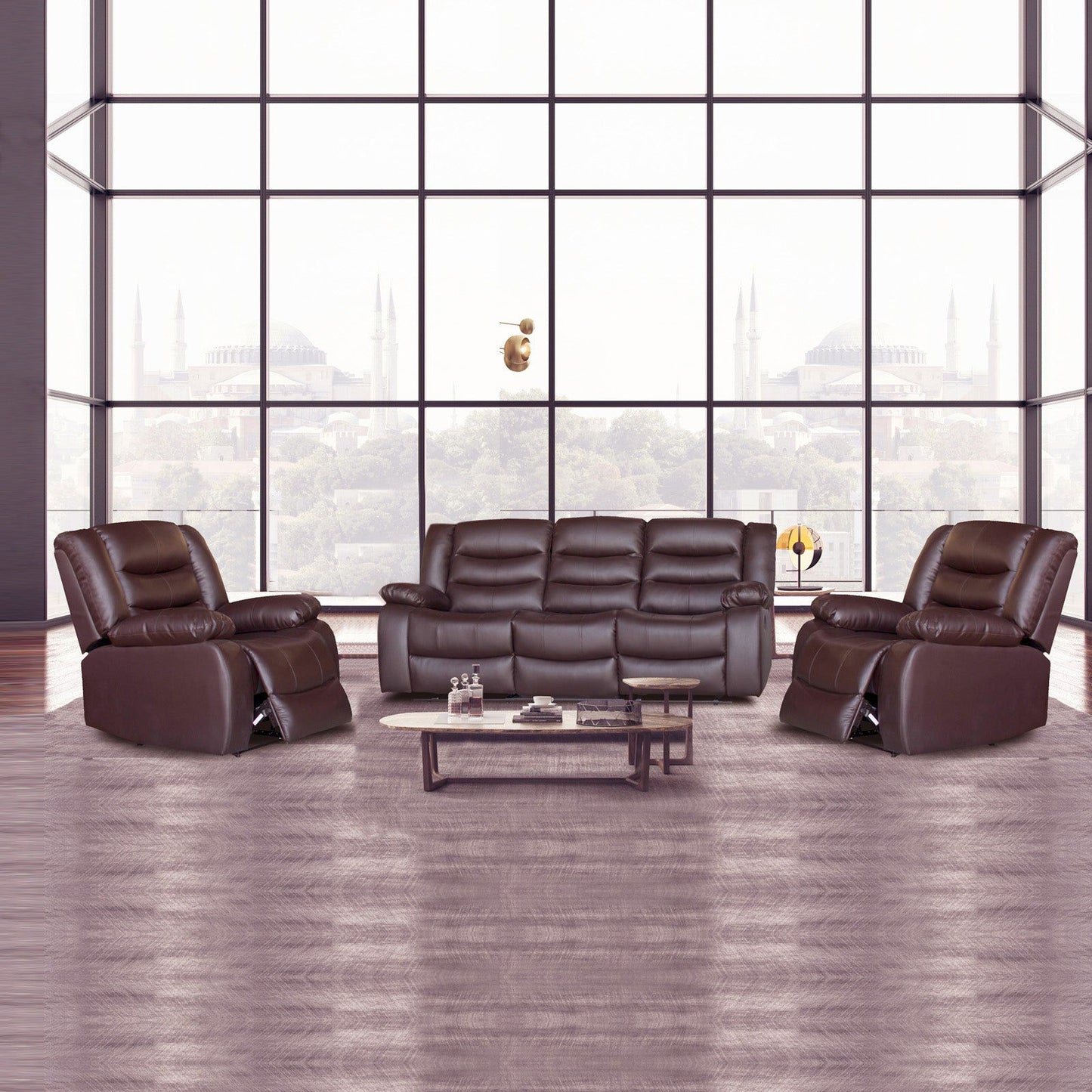 3+1+1 Seater Recliner Sofa In Faux Leather Lounge Couch in Brown - Cosy Abode