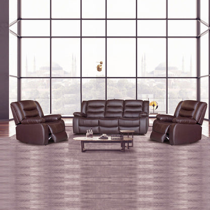3+1+1 Seater Recliner Sofa In Faux Leather Lounge Couch in Brown - Cosy Abode