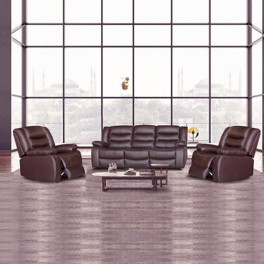 3+1+1 Seater Recliner Sofa In Faux Leather Lounge Couch in Brown - Cosy Abode