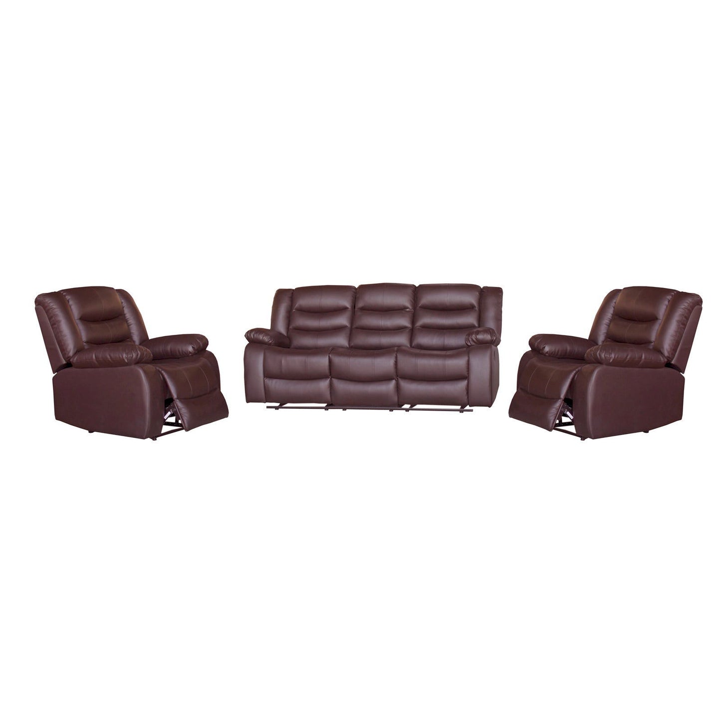 3+1+1 Seater Recliner Sofa In Faux Leather Lounge Couch in Brown - Cosy Abode
