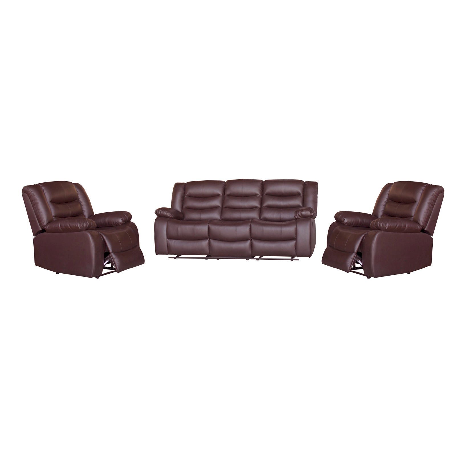 3+1+1 Seater Recliner Sofa In Faux Leather Lounge Couch in Brown - Cosy Abode