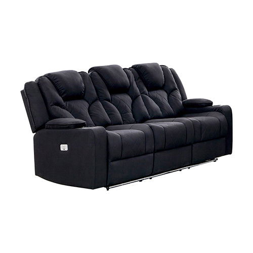 3+2+1 Seater Electric Recliner Stylish Rhino Fabric Black Lounge Armchair with LED Features - Cosy Abode