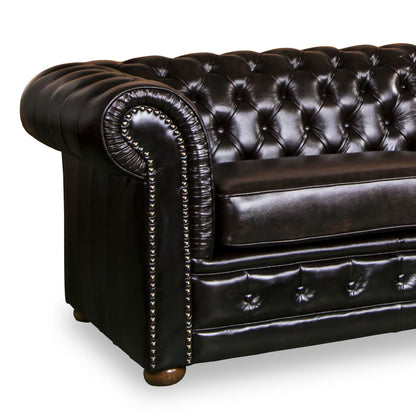 3+2+1 Seater Genuine Leather Upholstery Deep Quilting Pocket Spring Button Studding Sofa Lounge Set for Living Room Couch In Brown Colour - Cosy Abode