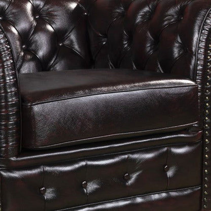3+2+1 Seater Genuine Leather Upholstery Deep Quilting Pocket Spring Button Studding Sofa Lounge Set for Living Room Couch In Burgandy Colour - Cosy Abode