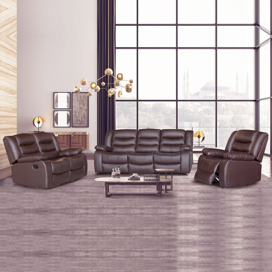 3+2+1 Seater Recliner Sofa In Faux Leather Lounge Couch in Brown - Cosy Abode