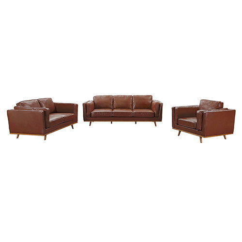 3+2+1 Seater Sofa Brown Leather Lounge Set for Living Room Couch with Wooden Frame - Cosy Abode