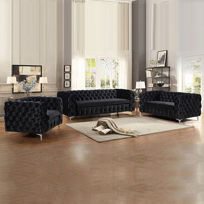 3+2+1 Seater Sofa Classic Button Tufted Lounge in Black Velvet Fabric with Metal Legs - Cosy Abode