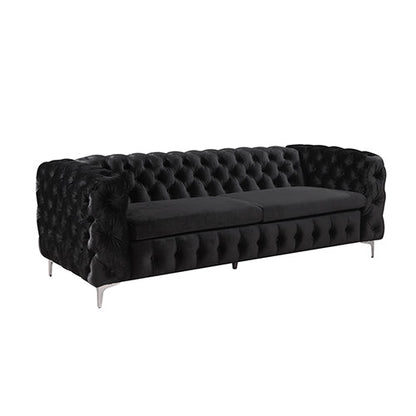 3+2+1 Seater Sofa Classic Button Tufted Lounge in Black Velvet Fabric with Metal Legs - Cosy Abode