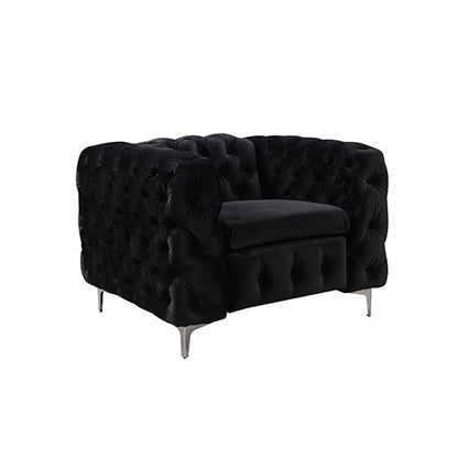 3+2+1 Seater Sofa Classic Button Tufted Lounge in Black Velvet Fabric with Metal Legs - Cosy Abode