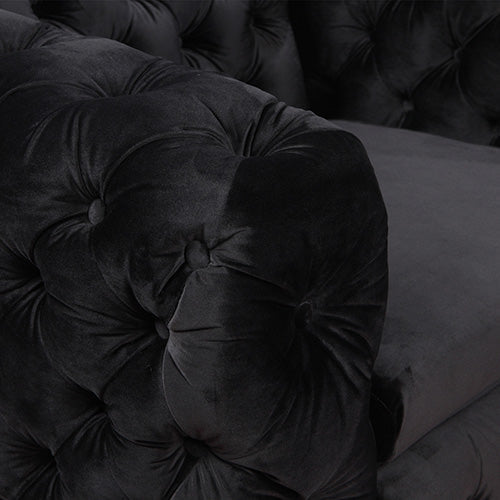 3+2+1 Seater Sofa Classic Button Tufted Lounge in Black Velvet Fabric with Metal Legs - Cosy Abode