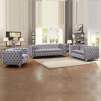 3+2+1 Seater Sofa Classic Button Tufted Lounge in Grey Velvet Fabric with Metal Legs - Cosy Abode