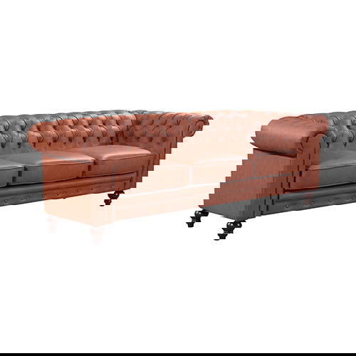 3+2 Seater Brown Sofa Lounge Chesterfireld Style Button Tufted in Faux Leather - Cosy Abode