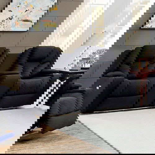 3+2 Seater Electric Recliner Stylish Rhino Fabric Black Lounge Armchair with LED Features - Cosy Abode