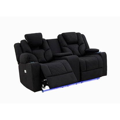 3+2 Seater Electric Recliner Stylish Rhino Fabric Black Lounge Armchair with LED Features - Cosy Abode