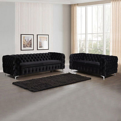 3+2 Seater Sofa Classic Button Tufted Lounge in Black Velvet Fabric with Metal Legs - Cosy Abode