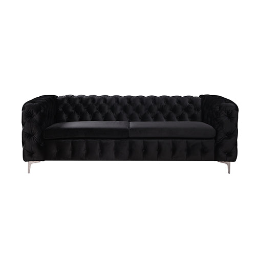 3+2 Seater Sofa Classic Button Tufted Lounge in Black Velvet Fabric with Metal Legs - Cosy Abode
